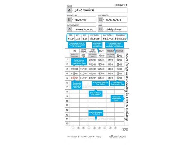 uPunch Time Card for HN4000 Time Clock, 100/Pack (HNTCL2100)
