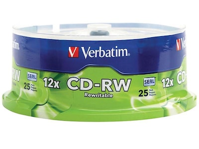 Verbatim CD-RW 700MB 4X-12X High Speed with Branded Surface, 25/Pack Spindle (95155)