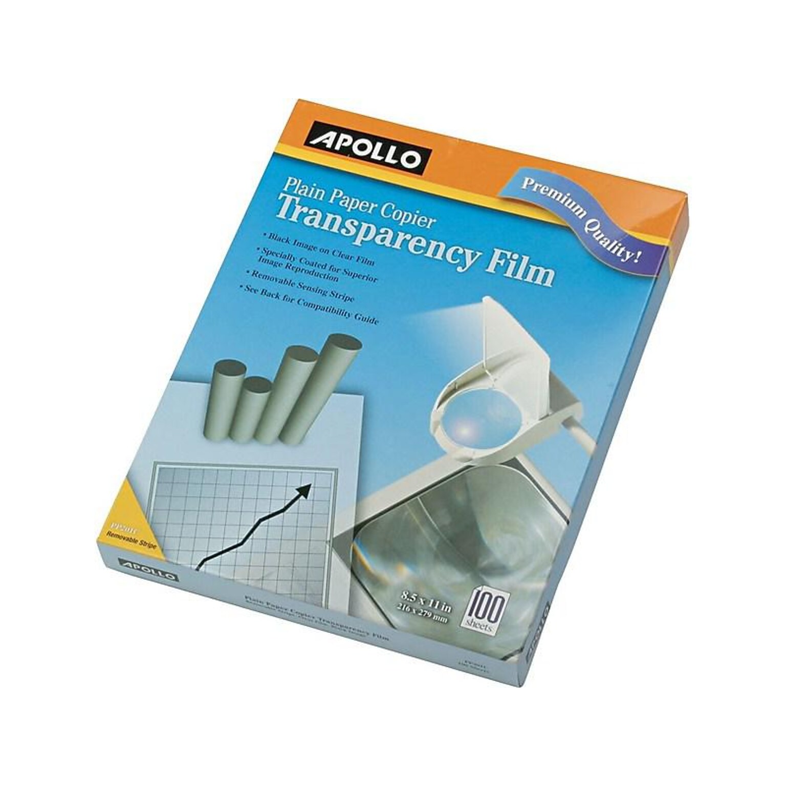 Apollo Transparency Film with Removable Sensing Stripe, 8.5 x 11, 100/Box (PP201C)