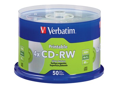 Verbatim DataLifePlus 95159 12x CD-RW, Silver Inkjet Printable, 50/Pack (VER95159)