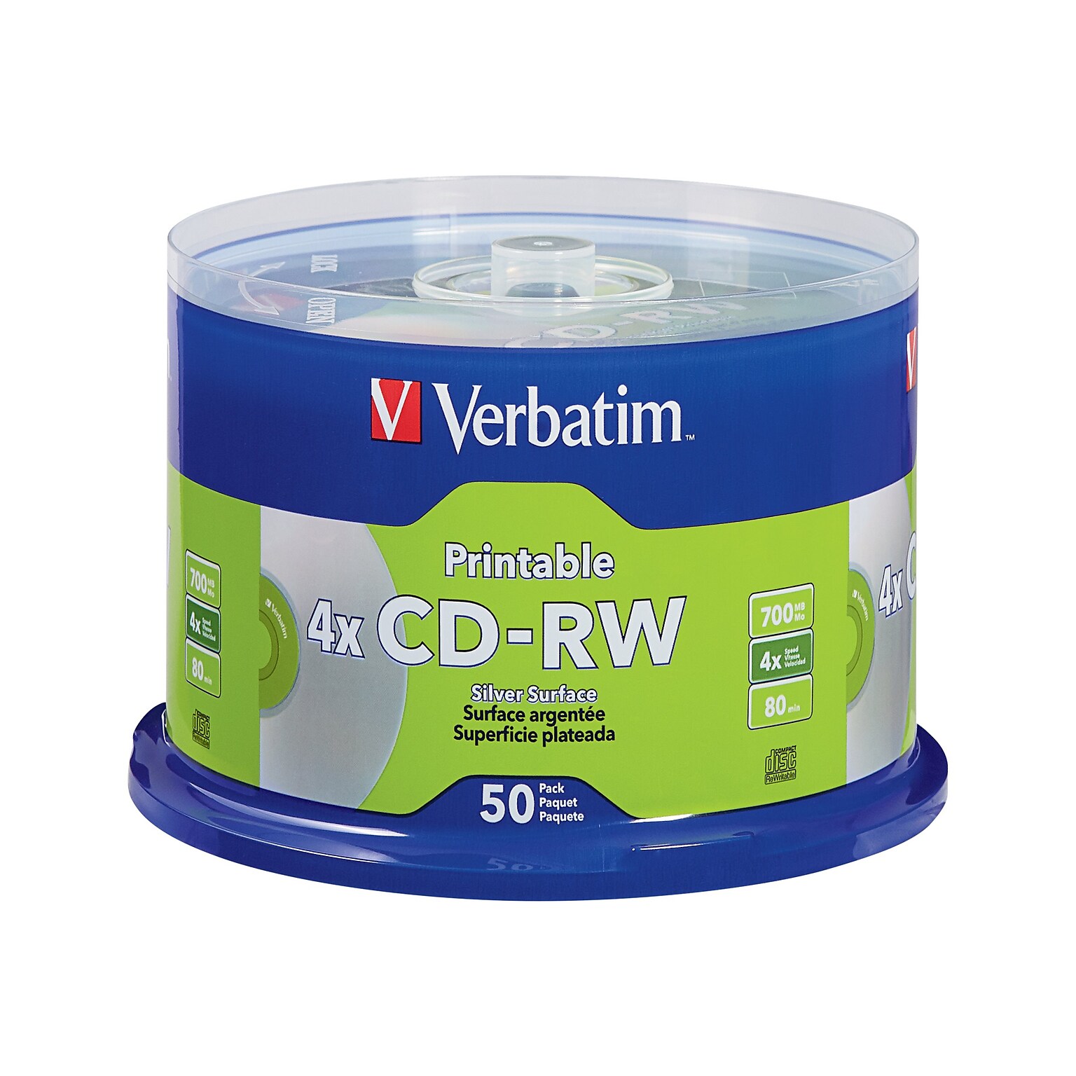 Verbatim DataLifePlus 95159 12x CD-RW, Silver Inkjet Printable, 50/Pack (VER95159)