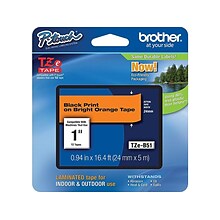 Brother P-touch TZe-B51 Laminated Label Maker Tape, 1 x 16-4/10, Black On Fluorescent Orange (TZe-