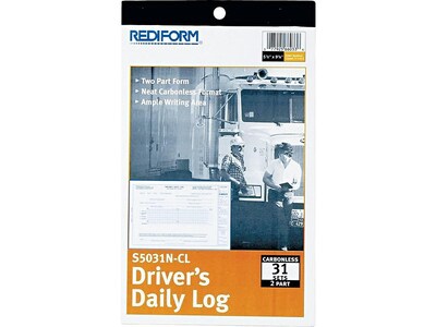 Rediform 2-Part Carbonless Drivers Daily Logs, 9.13L x 5.5W, 31 Sets/Book (REDS5031NCL)