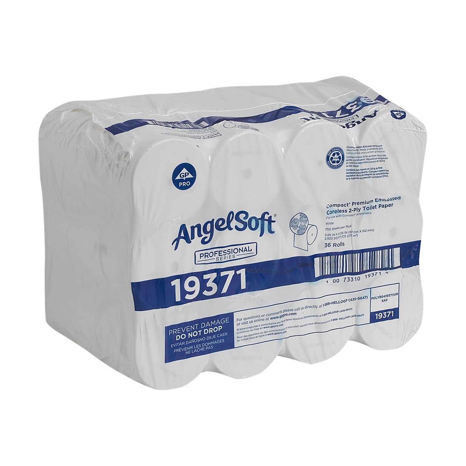 Angel Soft Professional Series Compact Coreless Toilet Paper, 2-Ply, White, 750 Sheets/Roll, 36 Rolls/Carton (19371)