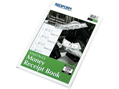 Rediform Money 3-Part Carbonless Receipt Book, 2.75" x 6.88", 200/Pack (S1657NCL)