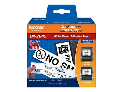 Brother DK-2243 Extra Wide Width Continuous Paper Labels, 4 x 100, Black on White (DK-2243)