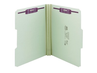 Smead Pressboard Classification Folders with SafeSHIELD Fasteners, 1/3-Cut Tab, Letter Size, Gray/Green, 25/Box (14934)