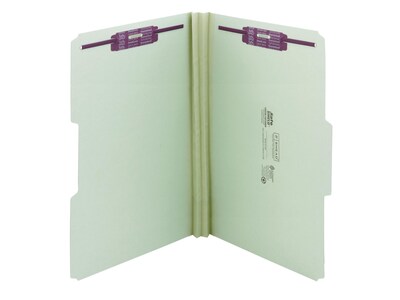 Smead Pressboard Classification Folders with SafeSHIELD Fasteners, 1/3-Cut Tab, Legal Size, Gray/Green, 25/Box (19934)