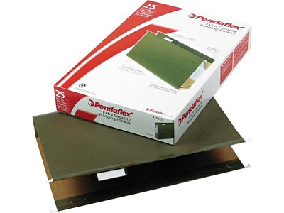 Pendaflex Reinforced Hanging File Folders, Extra Capacity, 5-Tab, Legal Size, 2" Expansion, Standard Green, 25/Box (PFX 04153x2)