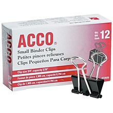 ACCO Small Binder Clips, Black, 12/Box (A7072020)