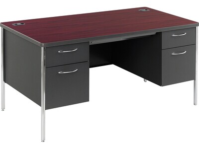 HON Mentor 60 Double Pedestal Desk, Mahogany/Charcoal (HON88962NS)
