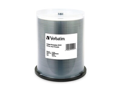 Verbatim 95252 52x CD-R, White lnkjet Printable, Hub Printable, 100/Pack