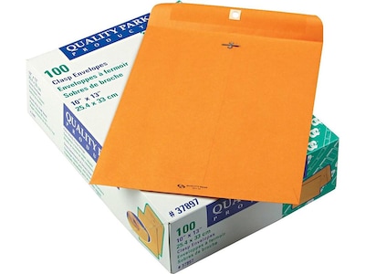 Quality Park Clasp & Moistenable Glue Catalog Envelopes, 10" x 13", Brown Kraft, 100/Box (QUA37897)