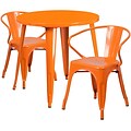 30 Round Orange Metal Indoor-Outdoor Table Set with 2 Arm Chairs [CH-51090TH-2-18ARM-OR-GG]