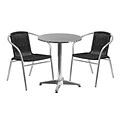 Flash Furniture 23.5 Round Aluminum Indoor-Outdoor Table with 2 Black Rattan Chairs (TLH-ALUM-24RD-020BKCHR2-GG)