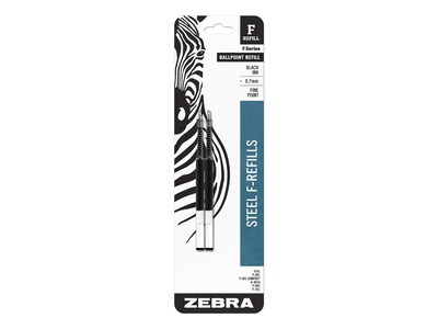Zebra Steel F-Refill Ballpoint Pen Refill, Fine Point, Black Ink, 2 Pack (85512)