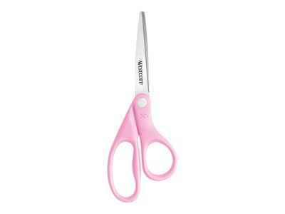 Westcott All Purpose Pink Ribbon 8 Stainless Steel Scissors, Pointed Tip, Pink (15387)