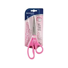 Westcott® All Purpose Pink Ribbon 8 Stainless Steel Scissors, Pointed Tip, Pink (15387)