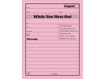 Adams While You Were Out Message Pads, 4.25 x 5.5, Pink, 50 Sheets/Pad, 12 Pads/Pack (9711D)