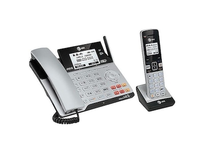 AT&T Connect to Cell 2-Line Cordless VOIP Phone with Digital Answering, Black/Silver (TL86103)