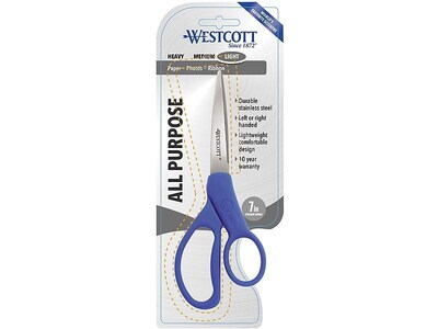 Westcott All Purpose Preferred 7 Stainless Steel Scissors, Pointed Tip, Blue (43217)