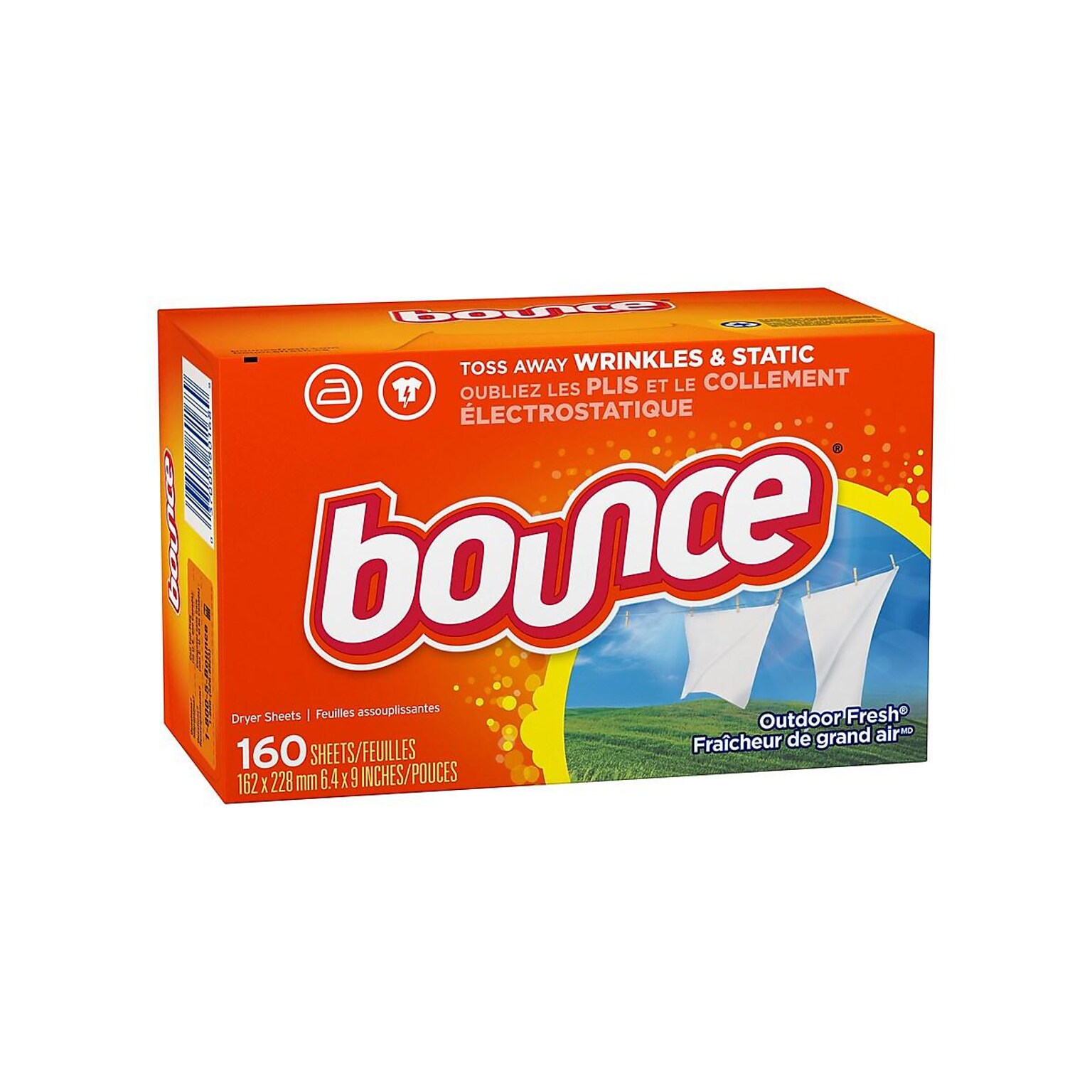Bounce Outdoor Fresh Fabric Softener Dryer Sheets, 160 Count, 6 Boxes/Carton (80168)