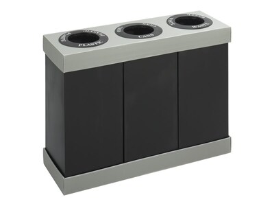 Safco At-Your-Disposal Corrugated Plastic Three Bin Trash and Recycling Bins, Black, 28 Gal. (9798BL)