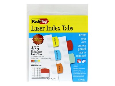 Redi-Tag Laser Tabs, Assorted Colors, 1.13 Wide, 375/Pack (39020)