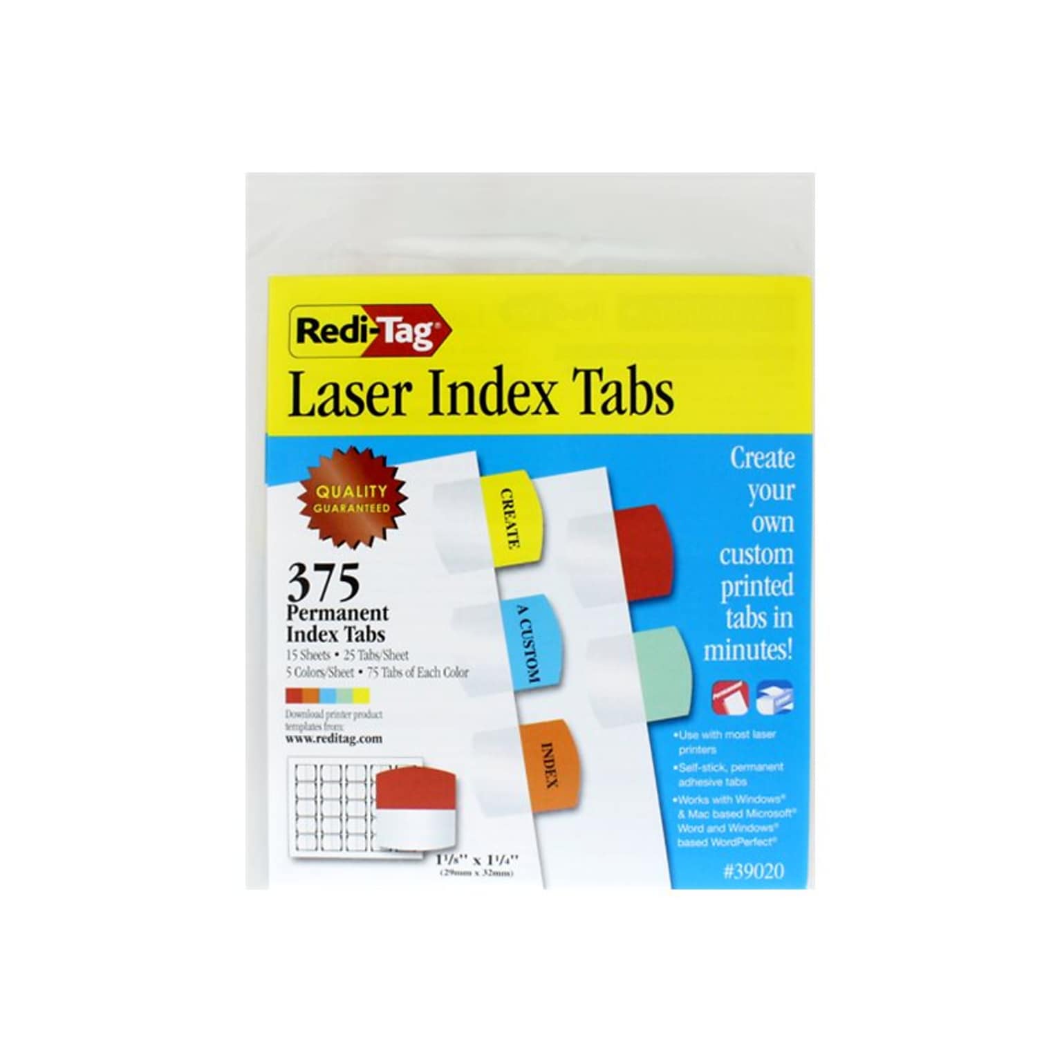 Redi-Tag Laser Tabs, Assorted Colors, 1.13 Wide, 375/Pack (39020)