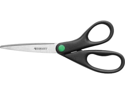 Westcott KleenEarth 8 Stainless Steel Standard Scissors, Pointed Tip, Black (41418/13039)