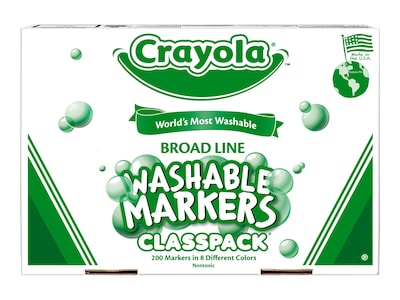 Crayola Ultra-Clean Washable Markers, Broad Line, Assorted Colors, 200/Carton (58-8200)