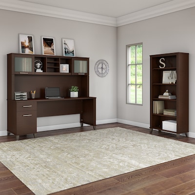 Bush Furniture Somerset 72W Office Desk with Hutch and 5 Shelf Bookcase, Mocha Cherry (SET020MR)