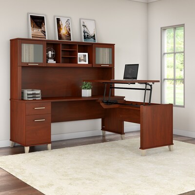 Bush Furniture Somerset 72W 3 Position Sit to Stand L Shaped Desk with Hutch, Hansen Cherry (SET015