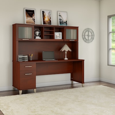 Bush Furniture Somerset 72"W Office Desk with Drawers and Hutch, Hansen Cherry (SET018HC)