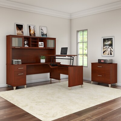 Bush Furniture Somerset 72"W 3 Position Sit to Stand L Shaped Desk with Hutch and File Cabinet, Hansen Cherry (SET016HC)