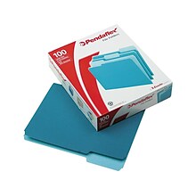 Pendaflex Two-Tone File Folders, 3-Tab, Letter Size, Teal, 100/Box (PFX 152 1/3 TEA)