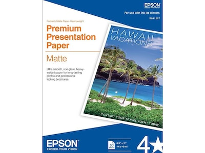 Epson Premium Matte Presentation Paper, 8.5 x 11, 50 Sheets/Pack (S041257)
