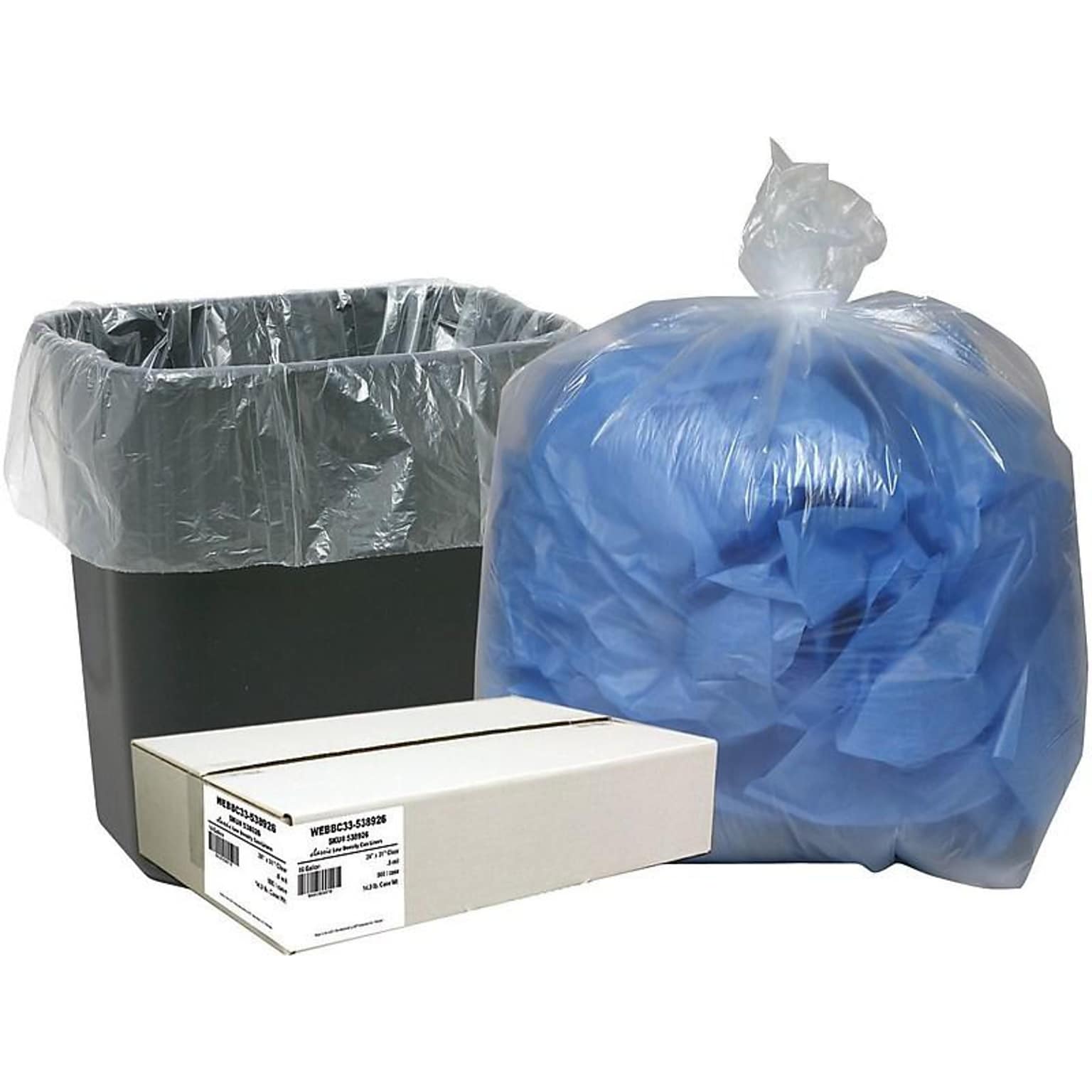 Berry Global Classic 16 Gallon Industrial Trash Bag, 24 x 31, Low Density, 0.6mil, Clear, 500 Bags/Box (WEBBC33-538926)