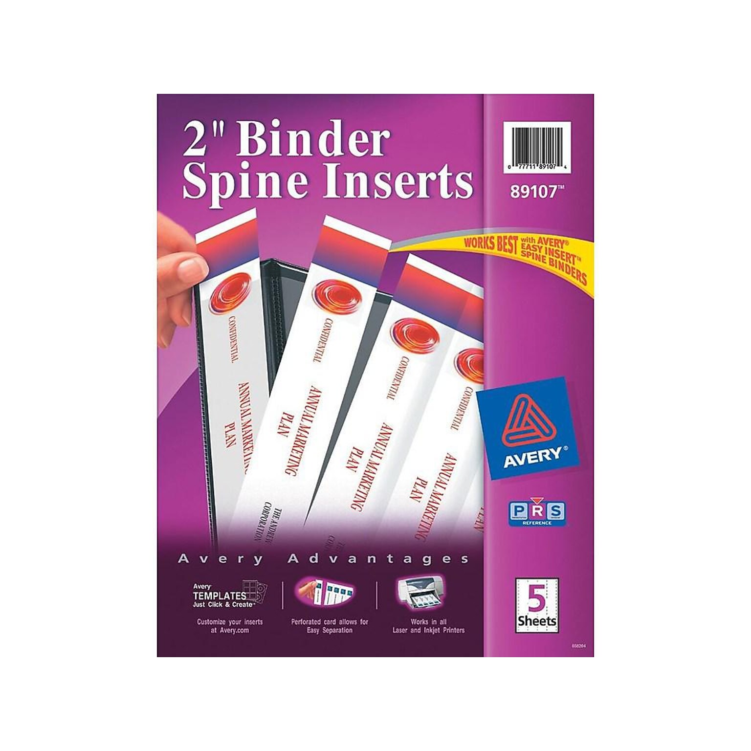 Avery Binder Spine Inserts, For 2 Inch Ring Binders, 20 Cardstock View Binder Spine ID Inserts (89107)