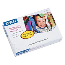 Epson Premium Glossy Photo Paper, 4 x 6, 100 Sheets/Pack (SO41727)