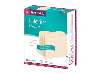 Smead Interior File Folders, 1/3-Cut Tab, Letter Size, Manila, 100/Box (10230)