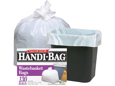 Berry Global Handi-Bag 8 Gallon Trash Bag, 22 x 24, Low Density, 0.6 mil, White, 130 Bags/Box (HAB