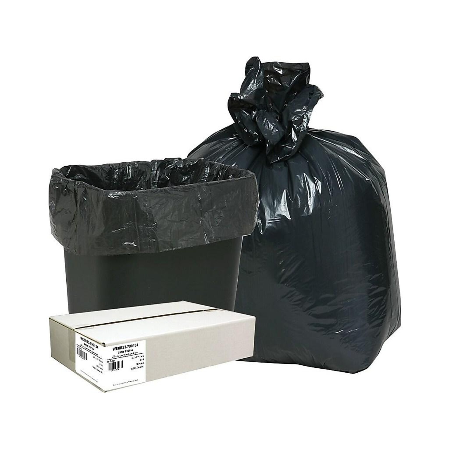 Berry Global Classic 16 Gallon Industrial Trash Bag, 24 x 33, Low Density, 0.6mil, Black, 500 Bags/Box (WEBB33-790154)