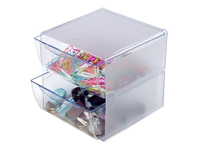 Deflect-O Cube 2 Compartment Stackable Plastic Storage Drawers, Clear (350101)