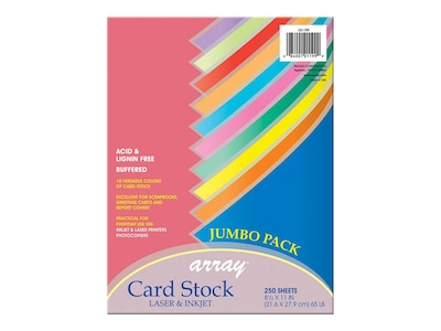 Pacon Array 65 lb. Cardstock Paper, 8.5 x 11, Assorted Colors, 250 Sheets/Pack (101199)