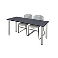 Regency Kee 60 x 24 Training Table- Grey/ Chrome & 2 Zeng Stack Chairs- Grey [MT60GYBPCM44GY]