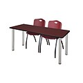 Regency Kee 60 x 24 Training Table- Mahogany/ Chrome & 2 M Stack Chairs- Burgundy [MT60MHBPCM47BY]
