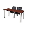 Regency Kee 60 x 24 Training Table- Cherry/ Chrome & 2 Mario Stack Chairs- Black [MT60CHBPCM75BK]