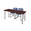 Regency Kee 60 x 24 Training Table- Mahogany/ Chrome & 2 Zeng Stack Chairs- Blue [MT60MHBPCM44BE]