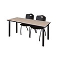 Regency Kee 60 x 24 Training Table- Beige/ Black & 2 M Stack Chairs- Black [MT60BEBPBK47BK]